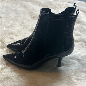 Anine Bing Black Croc-Patterned Ankle Boots ($550 original price)